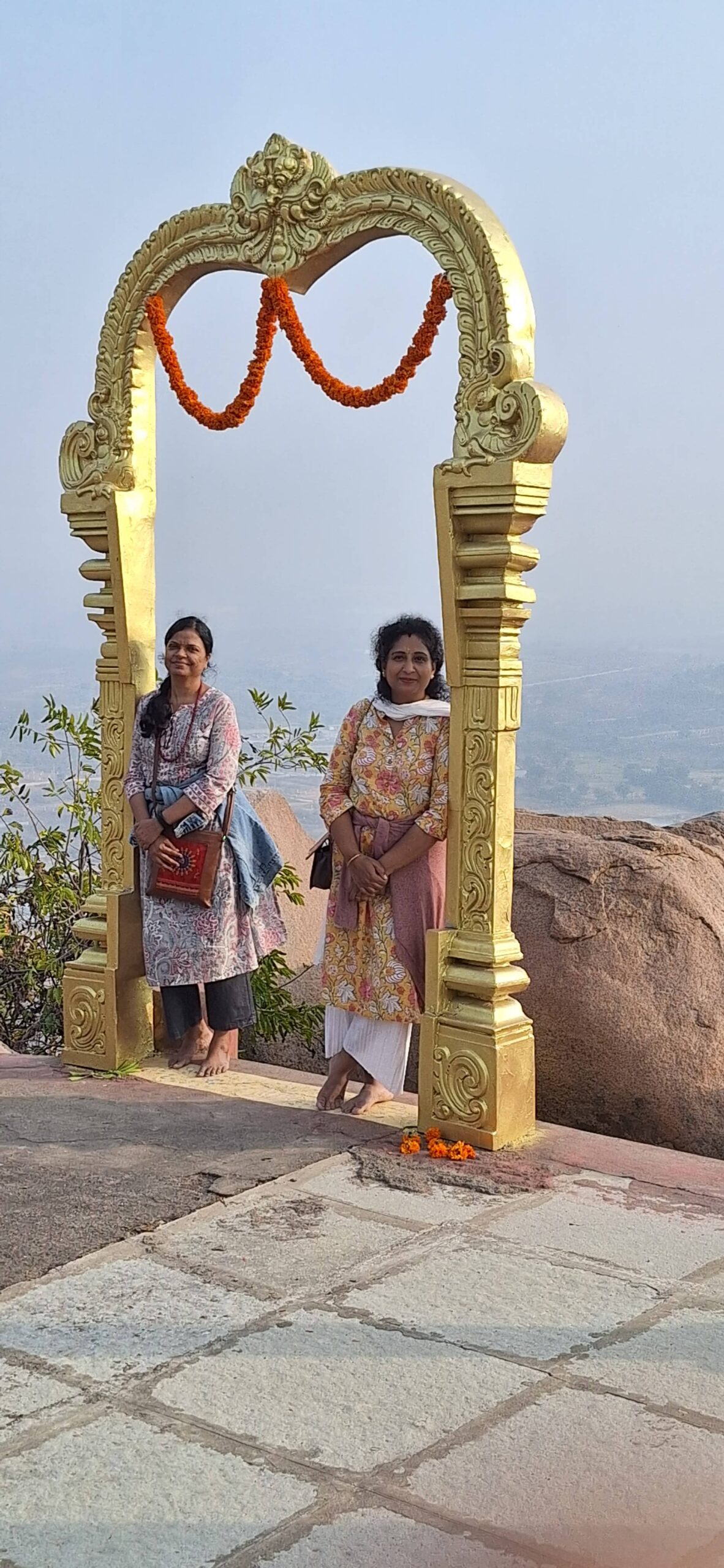 two beautiful ladies standing at view point at Mount Shambala